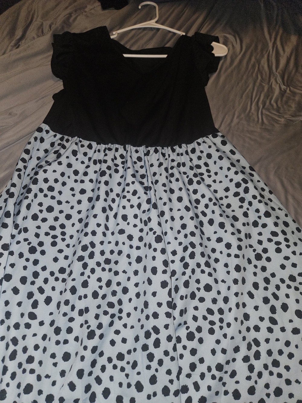 Black and Light Blue Polka Dot Midi Dress for Women